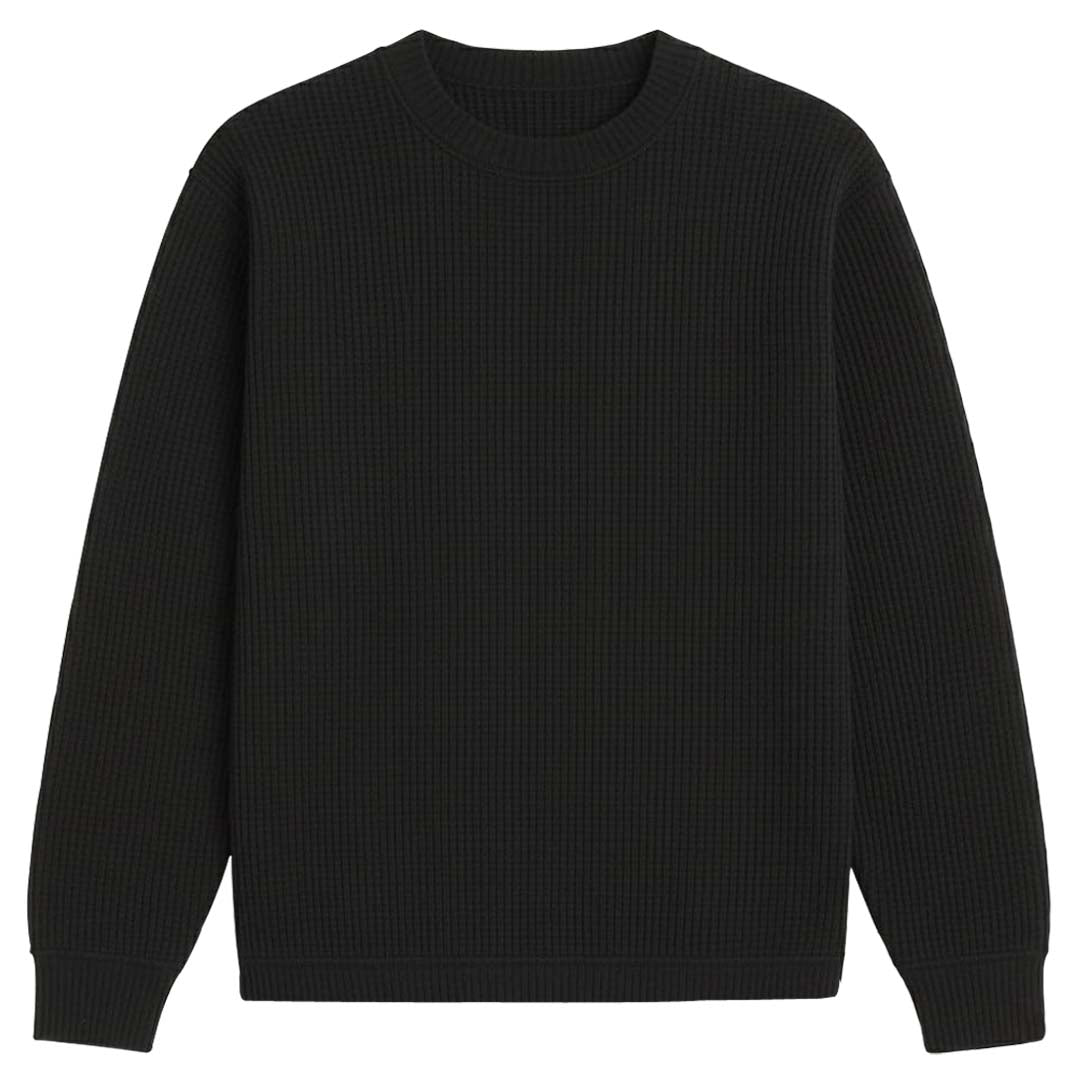 Black Oversized Waffle Knit Sweatshirt