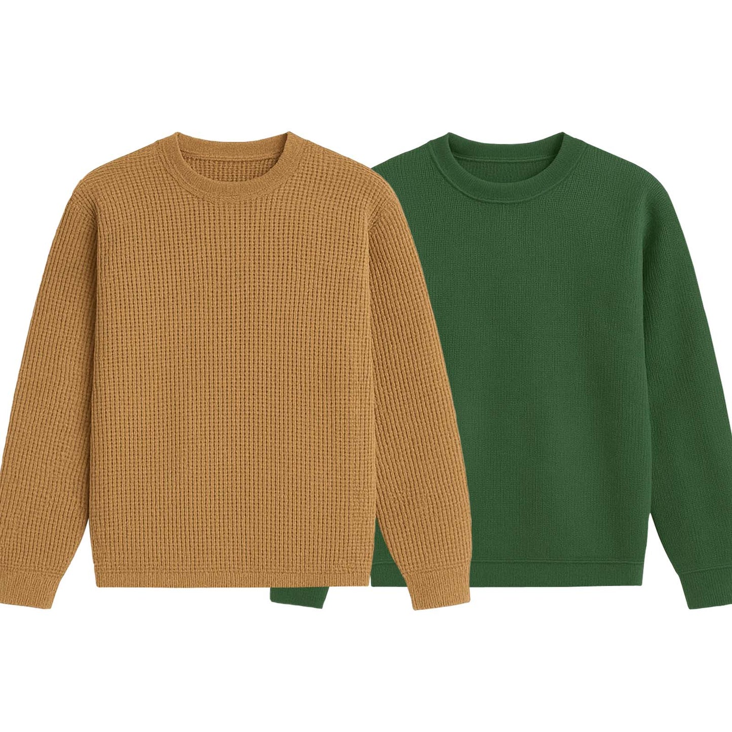 Pack of 2 Oversized Waffle Knit Sweatshirts | Camel Brown & Green