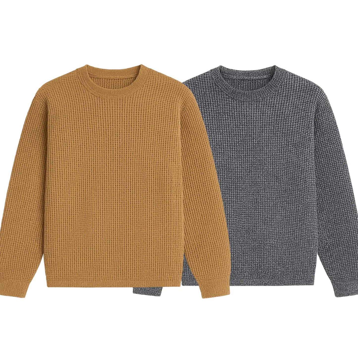 Pack of 2 Oversized Waffle Knit Sweatshirts | Camel Brown & Texture Grey