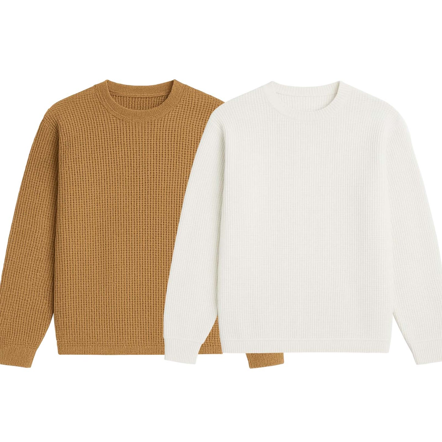 Pack of 2 Oversized Waffle Knit Sweatshirts | White & Camel Brown