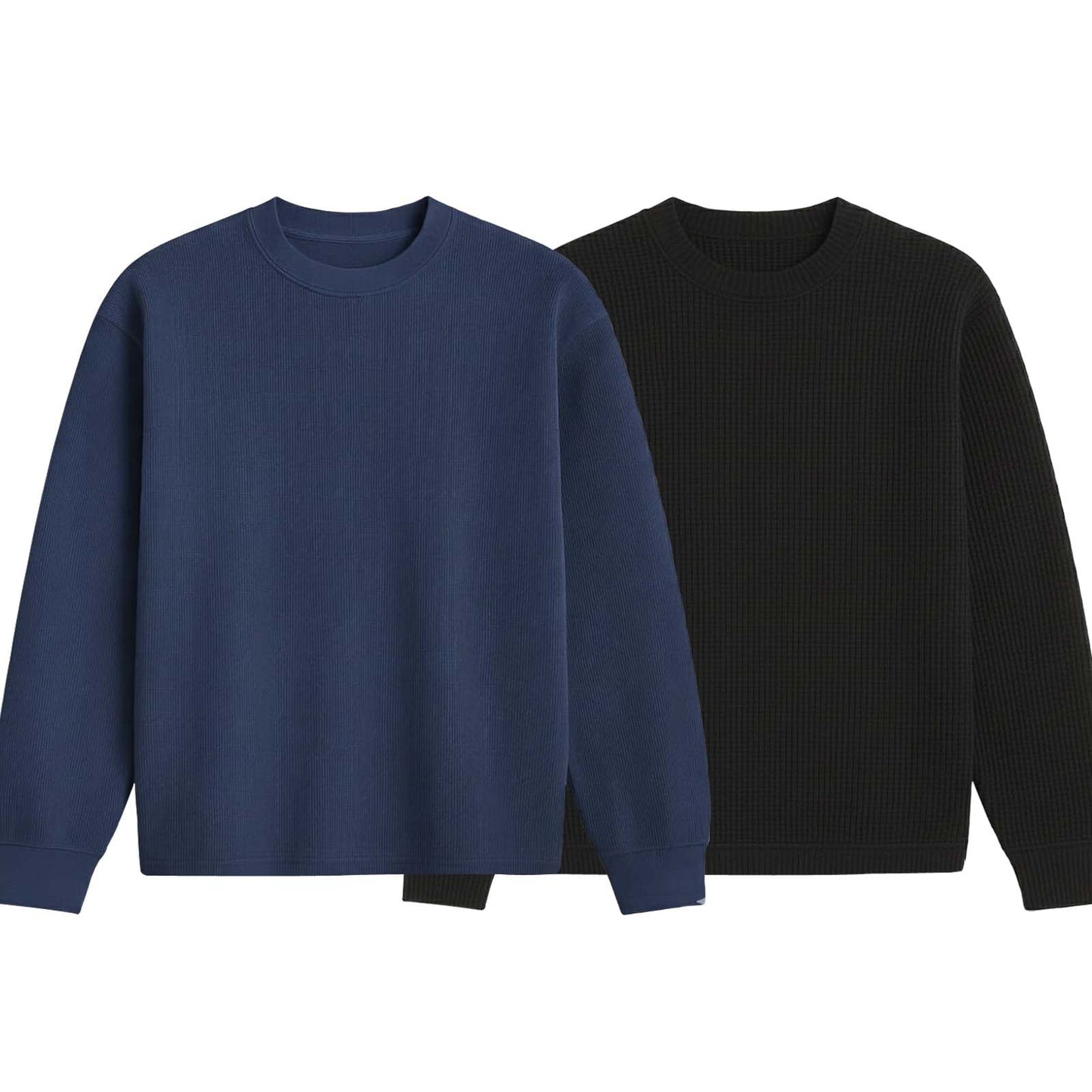 Pack of 2 Oversized Waffle Knit Sweatshirts | Navy Blue & Black