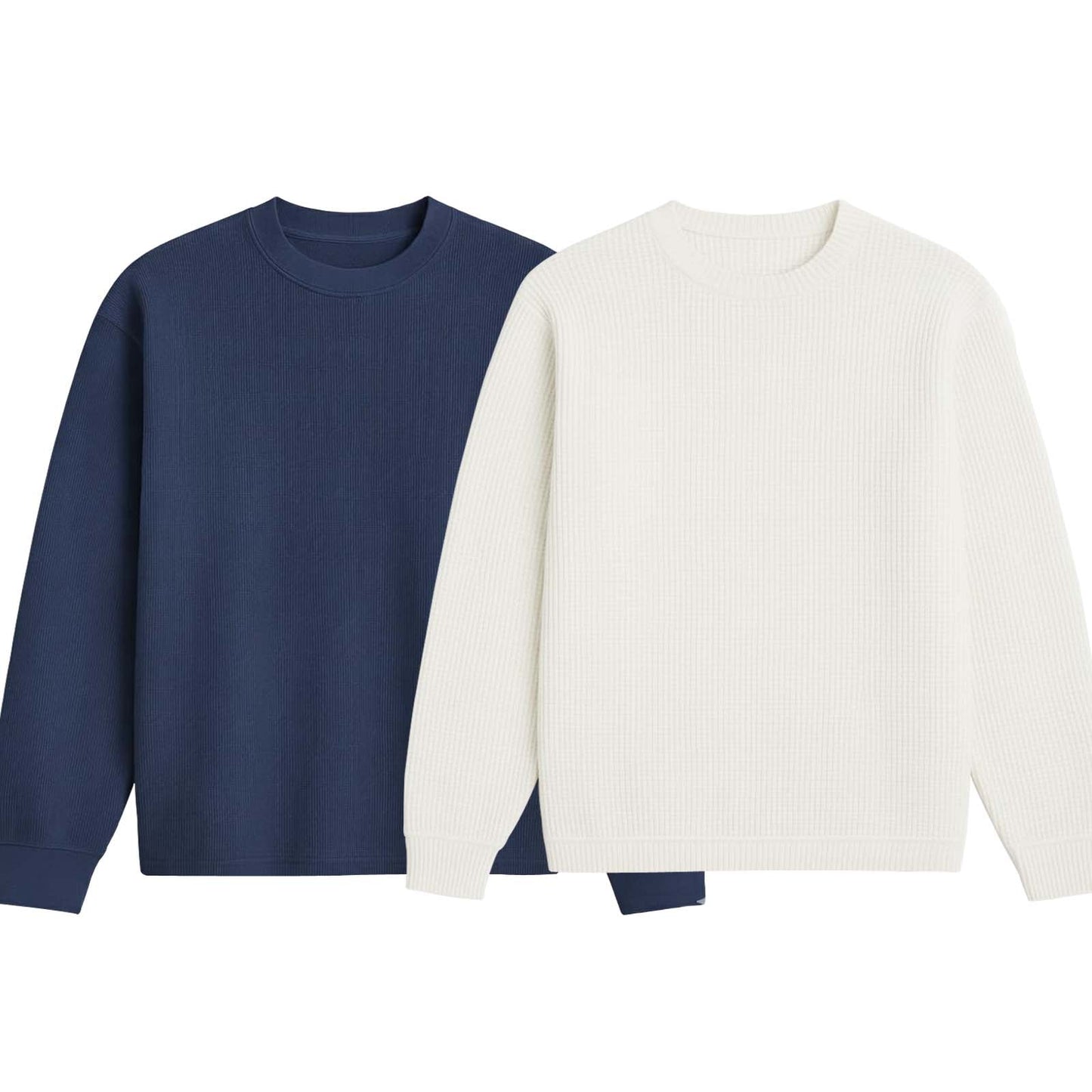 Pack of 2 Oversized Waffle Knit Sweatshirts | Navy Blue & White