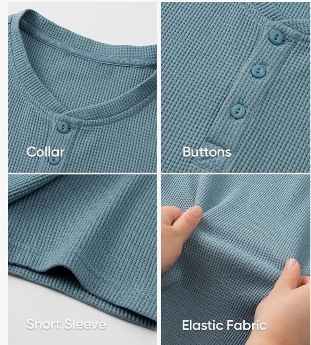 Steel Blue Waffle Henley T-Shirt