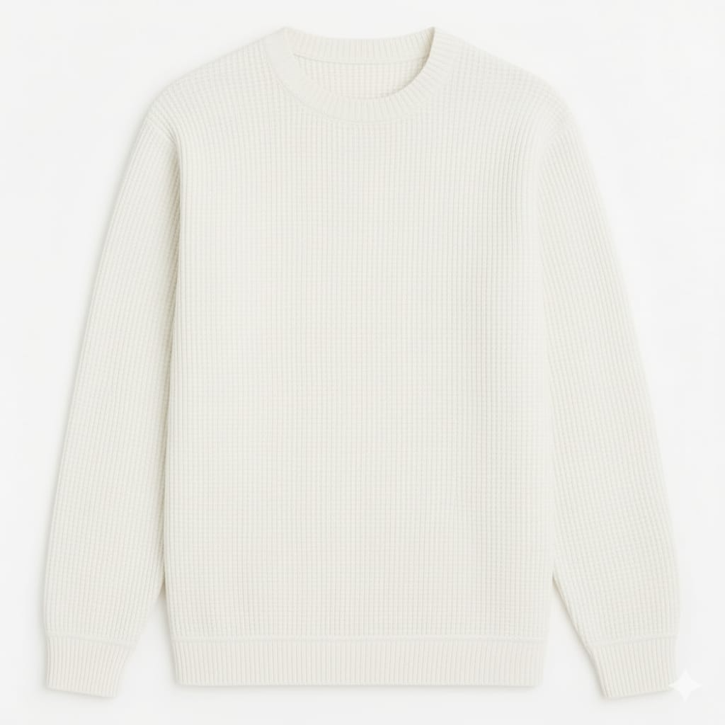 White Oversized Waffle Knit Sweatshirt