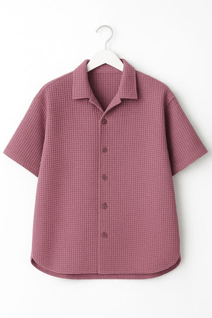 Pack of 2 Waffle Knit Cuban Collar Shirts – Lilac & Brown