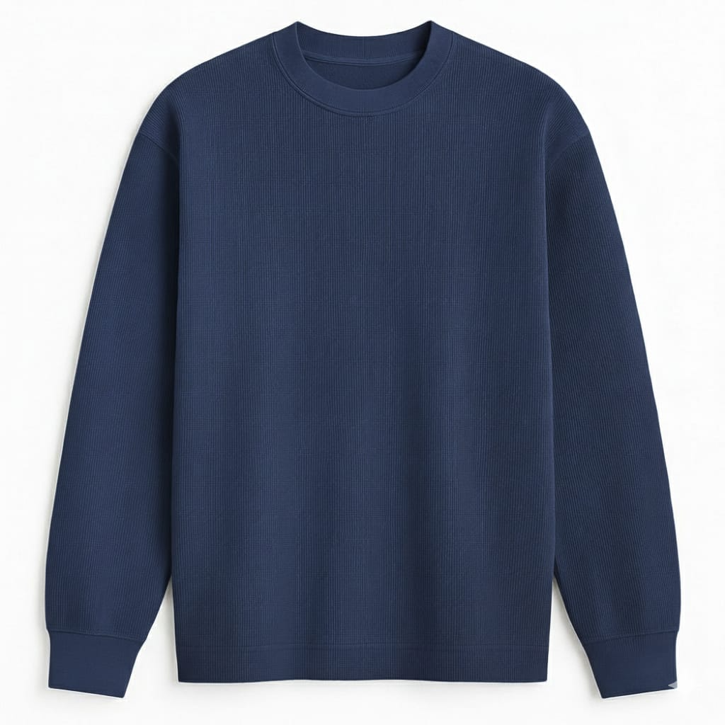 Navy Blue Oversized Waffle Knit Sweatshirt