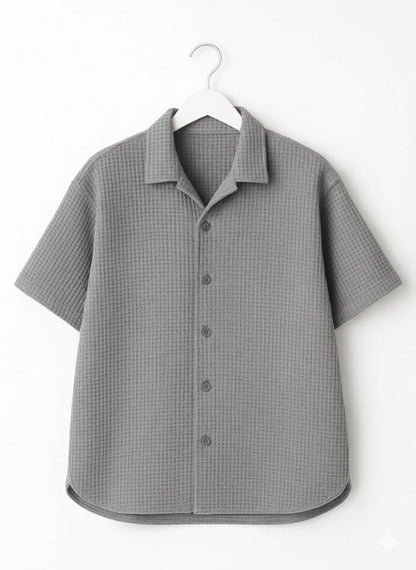 Pack of 2 Waffle Knit Cuban Collar Shirts – Steel Blue & Hazel Grey