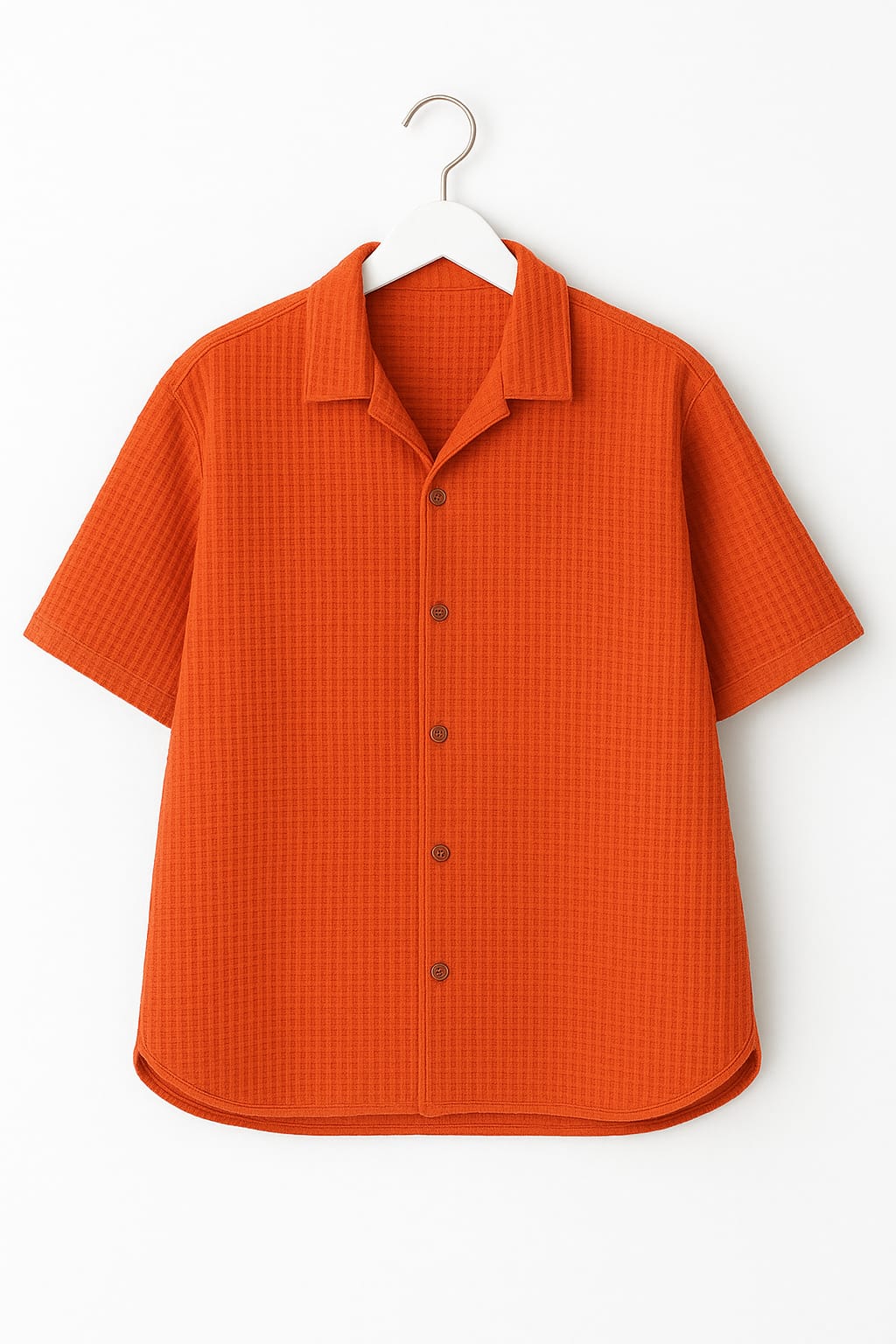 Orange Waffle Knit Cuban Collar Shirt