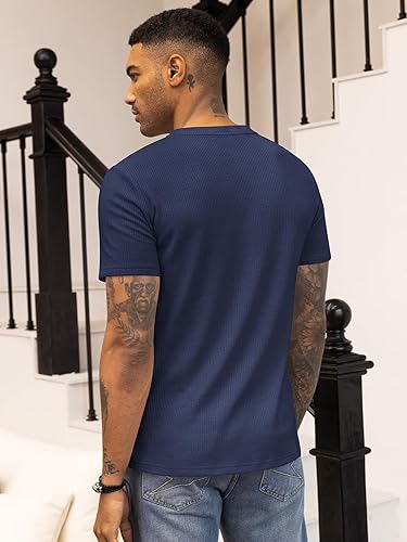 Navy Blue Waffle Henley T-Shirt