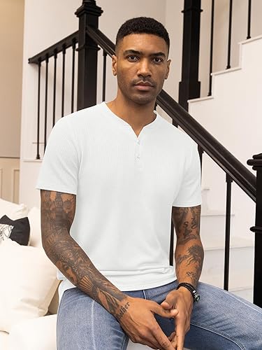 Pack of 2 Waffle Henley T-Shirts – White & Grey