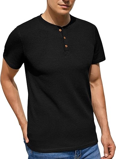 Pack of 2 Waffle Henley T-Shirts – Black & White