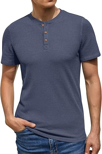 Navy Blue Waffle Henley T-Shirt