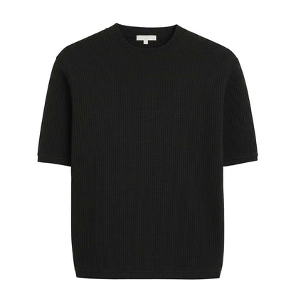 Oversized Waffle Knit Half Sleeve Tee – Black