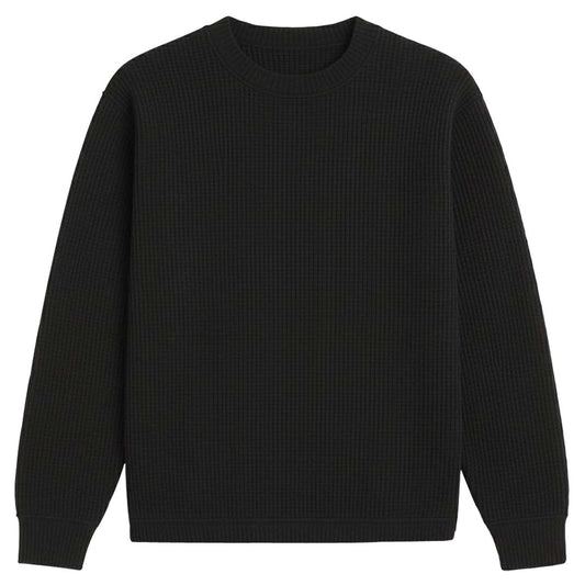 Black Oversized Waffle Knit Sweatshirt