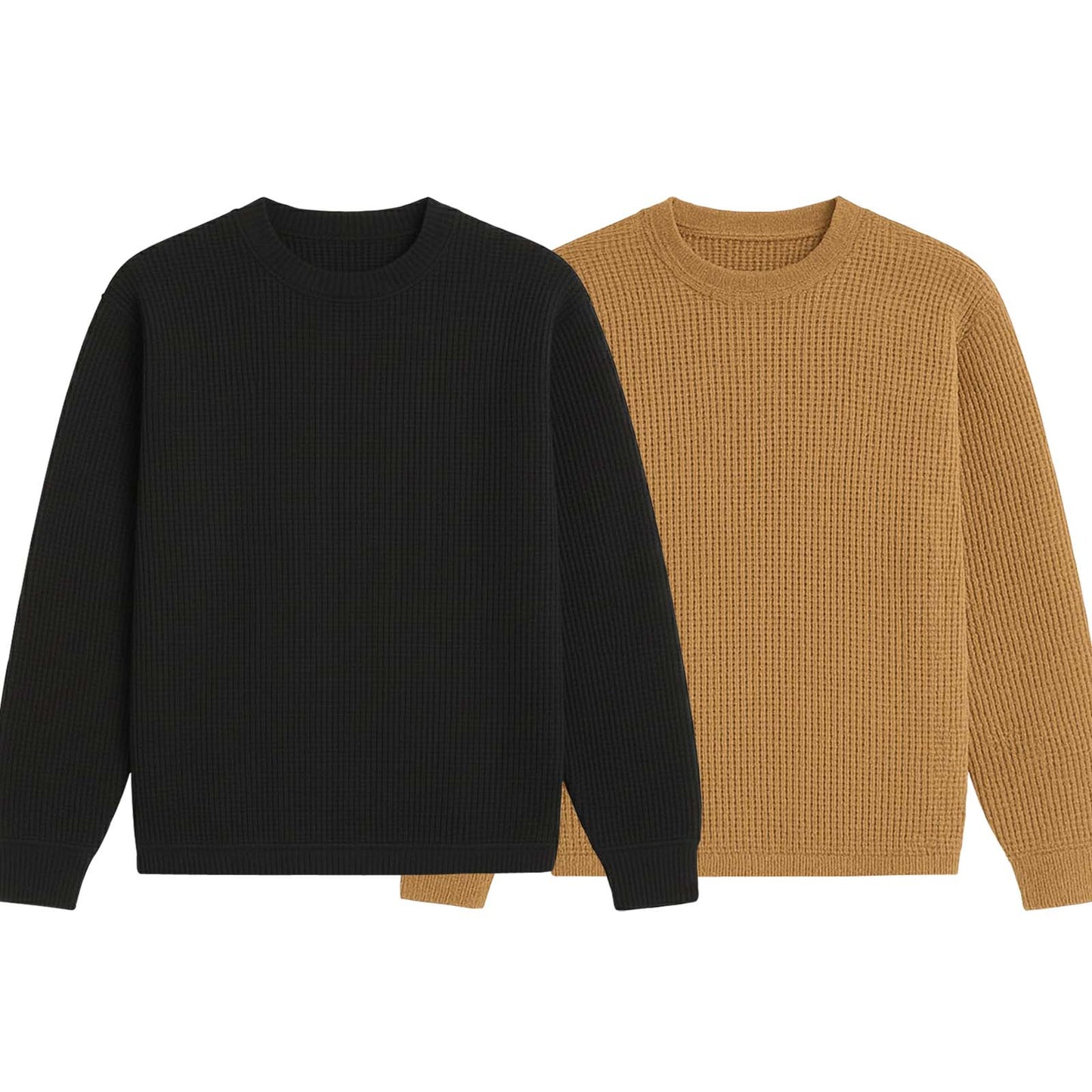 Pack of 2 Oversized Waffle Knit Sweatshirts | Black & Camel