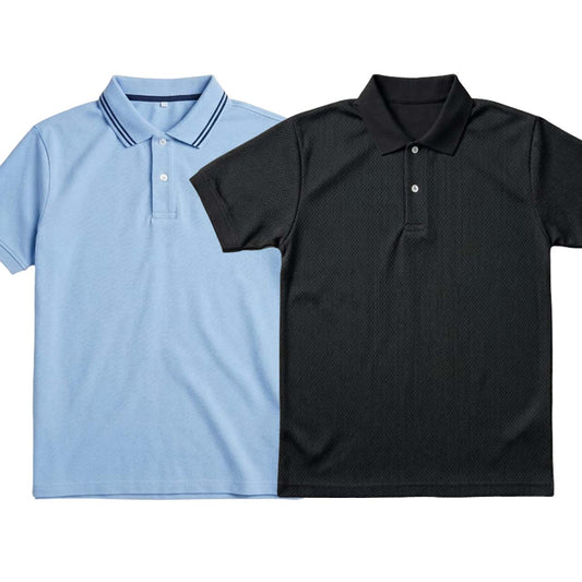 Pack of 2 Polo Half Sleeve T-Shirts – Black & Sky Blue