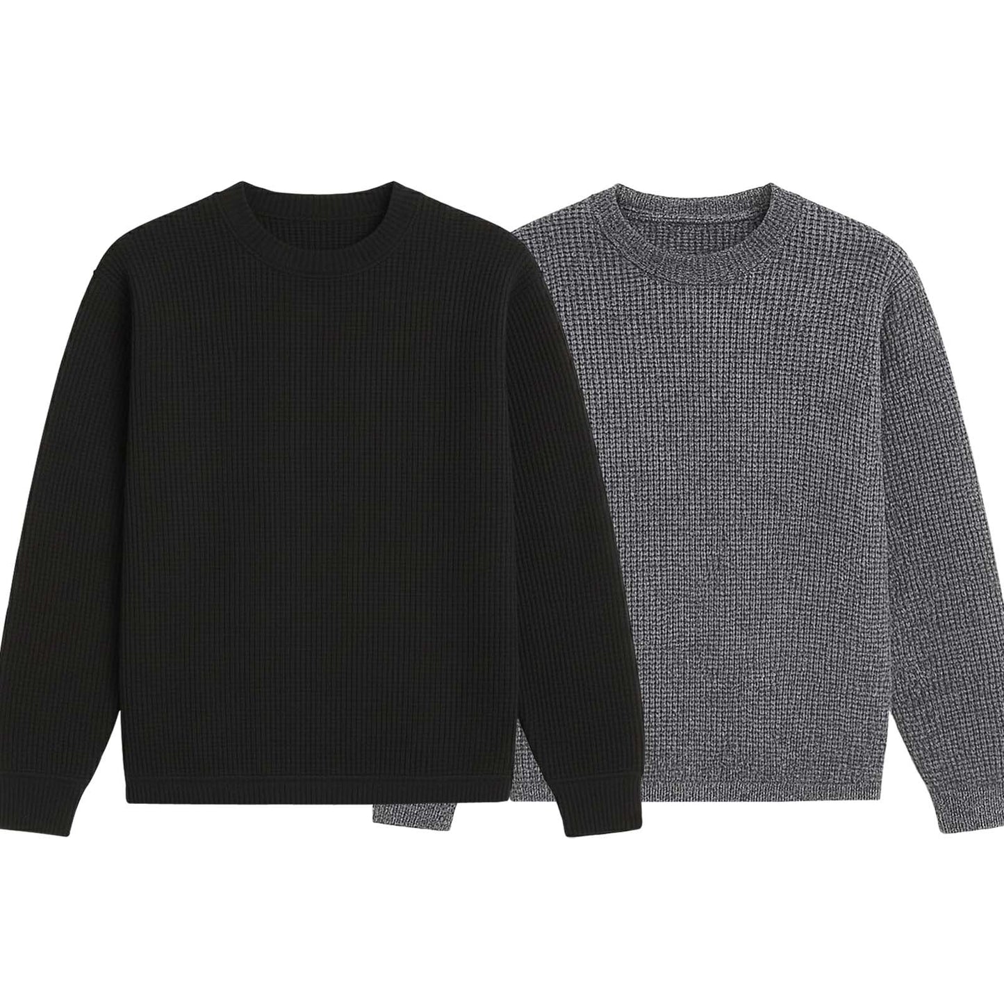 Pack of 2 Oversized Waffle Knit Sweatshirts | Black & Texture Grey
