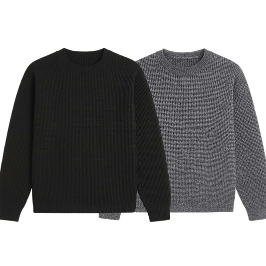 Pack of 2 Oversized Waffle Knit Sweatshirts | Black & Texture Grey