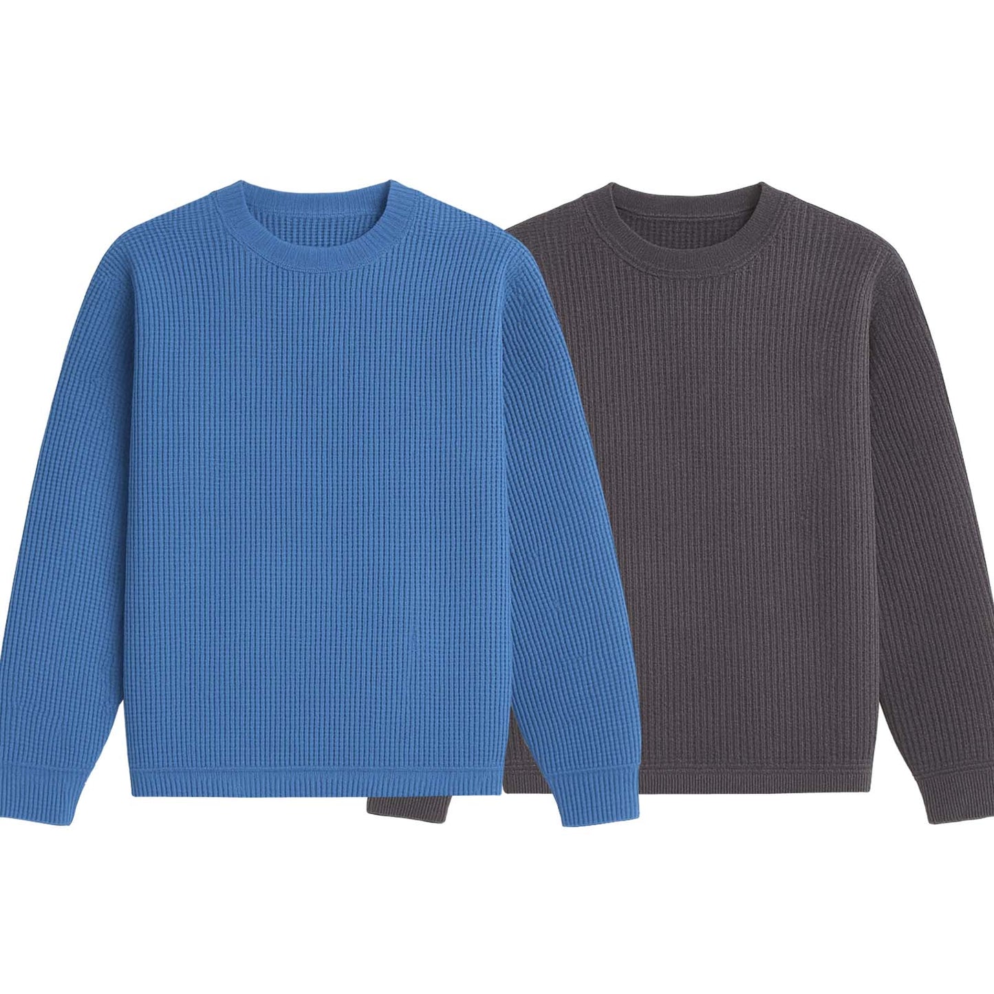 Pack of 2 Oversized Waffle Knit Sweatshirts | Blue & Charcoal