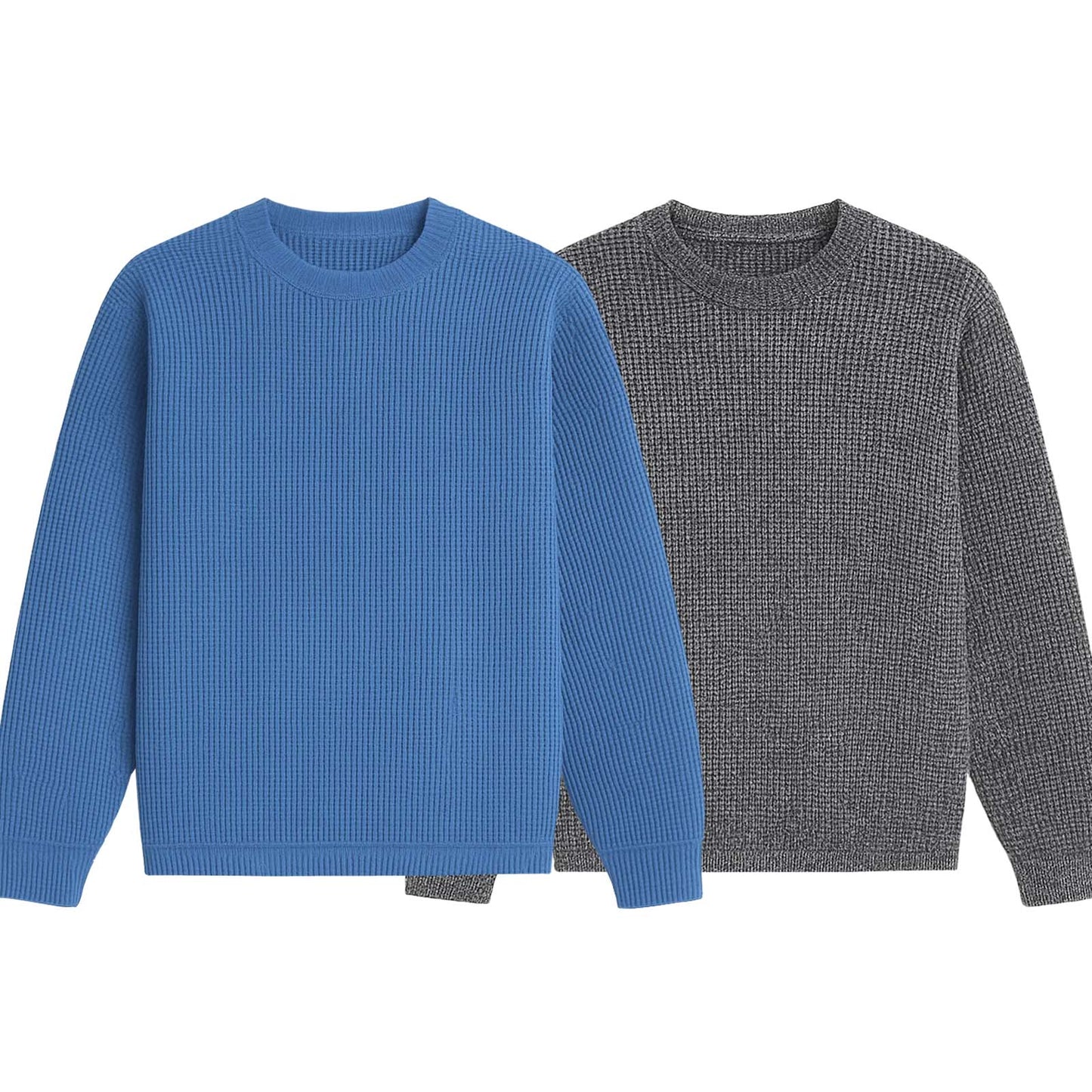 Pack of 2 Oversized Waffle Knit Sweatshirts | Blue & Texture Grey