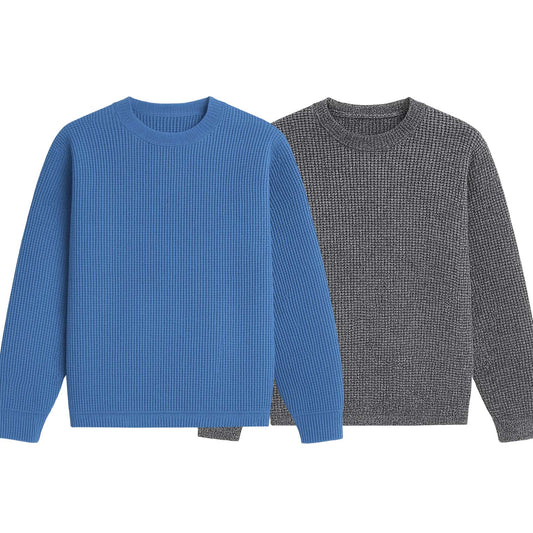 Pack of 2 Oversized Waffle Knit Sweatshirts | Blue & Texture Grey