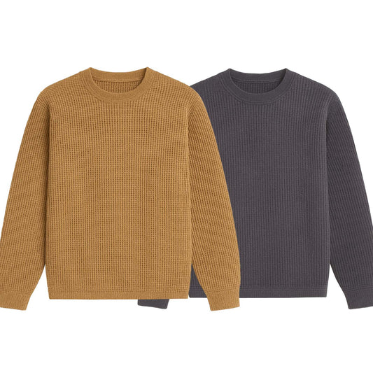 Pack of 2 Oversized Waffle Knit Sweatshirts | Camel Brown & Charcoal