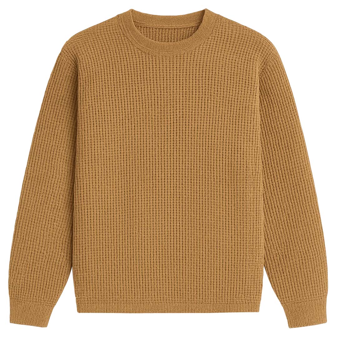 Camel Brown Oversized Waffle Knit Sweatshirt