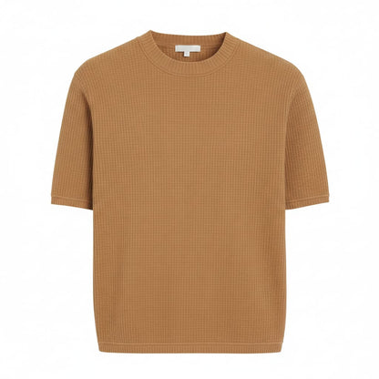 Oversized Waffle Knit Half Sleeve Tee – Camel Brown