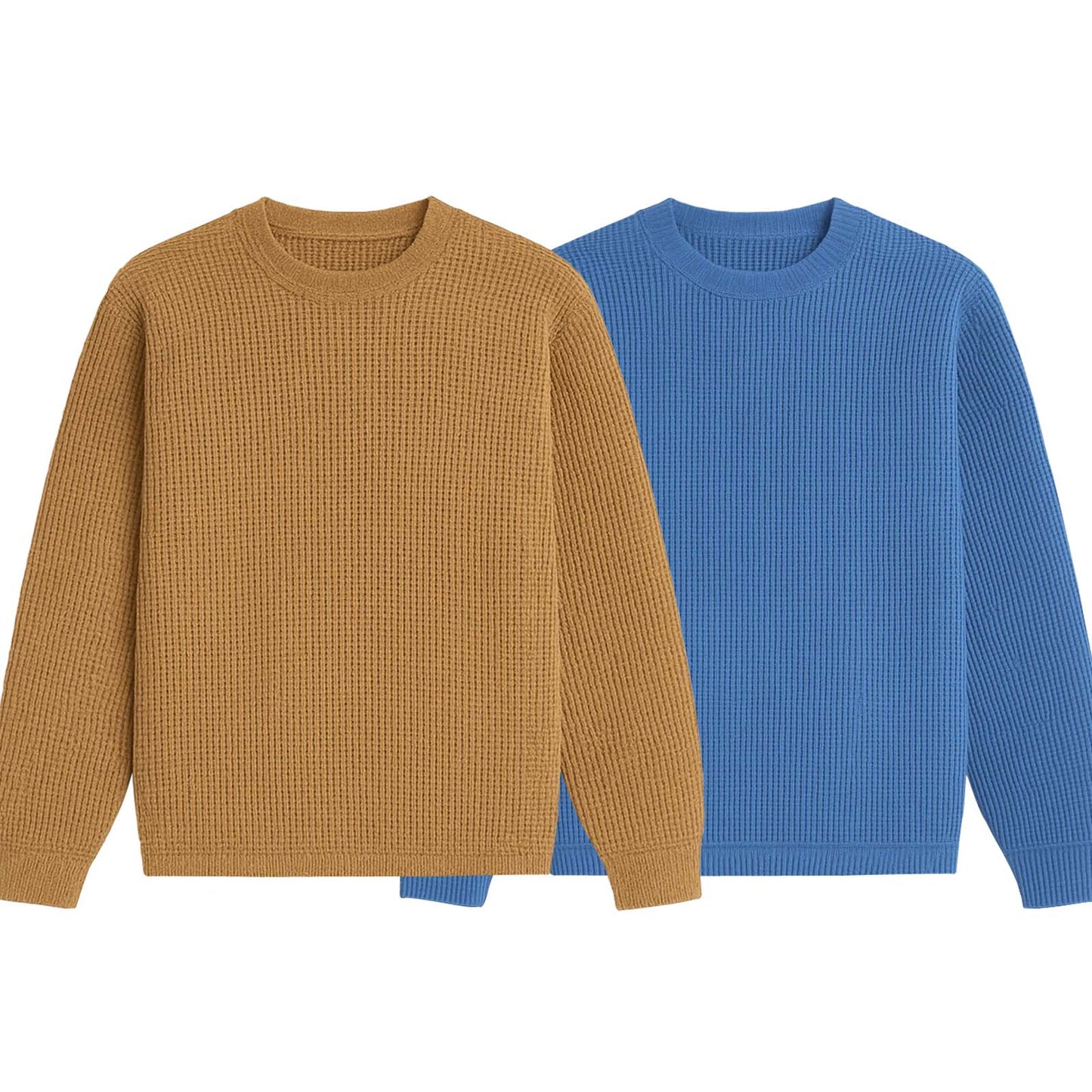 Pack of 2 Oversized Waffle Knit Sweatshirts | Camel Brown & Blue