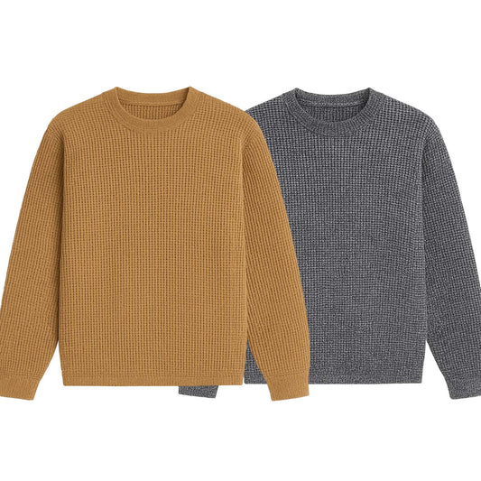 Pack of 2 Oversized Waffle Knit Sweatshirts | Camel Brown & Texture Grey