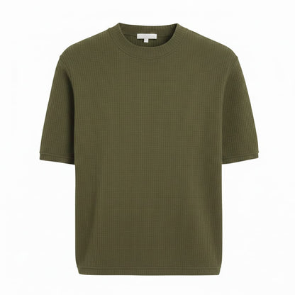 Oversized Waffle Knit Half Sleeve Tee – Green