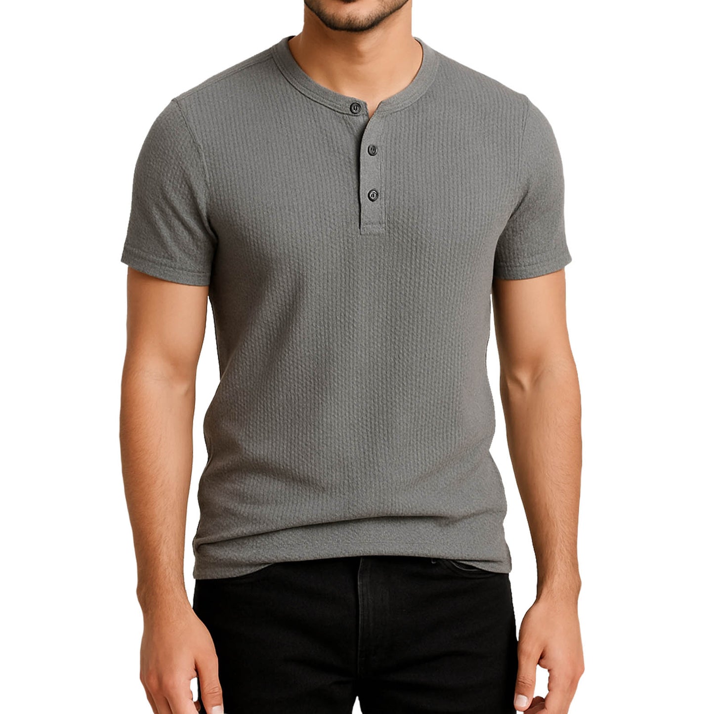 Pack of 2 Waffle Henley T-Shirts – White & Grey