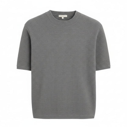 Oversized Waffle Knit Half Sleeve Tee – Grey