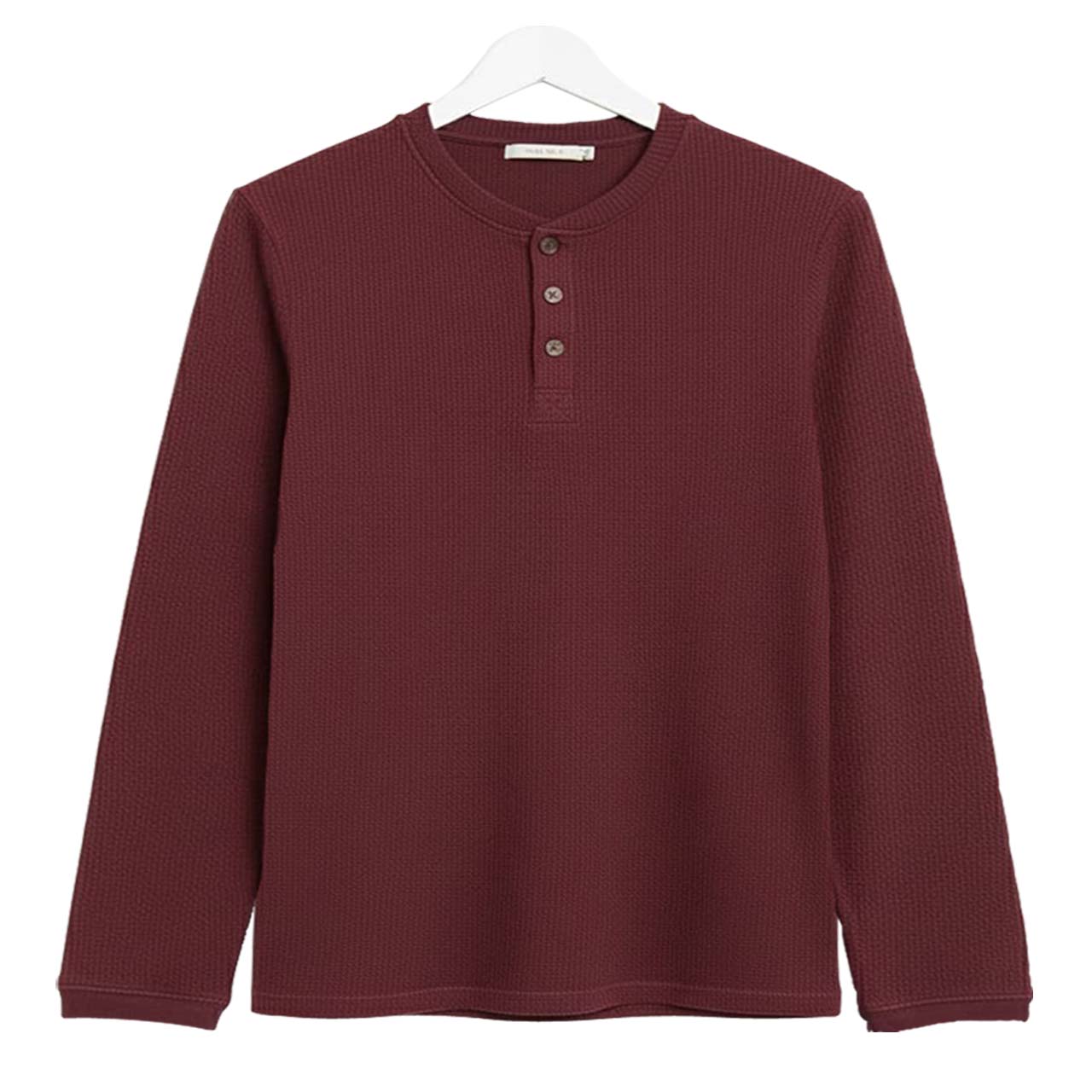 Oversized Waffle Knit Henley Long Sleeve T-Shirt | Maroon