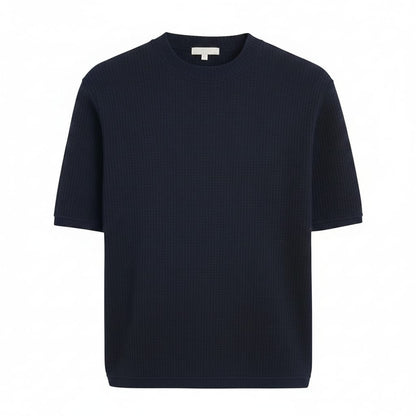 Oversized Waffle Knit Half Sleeve Tee – Navy Blue