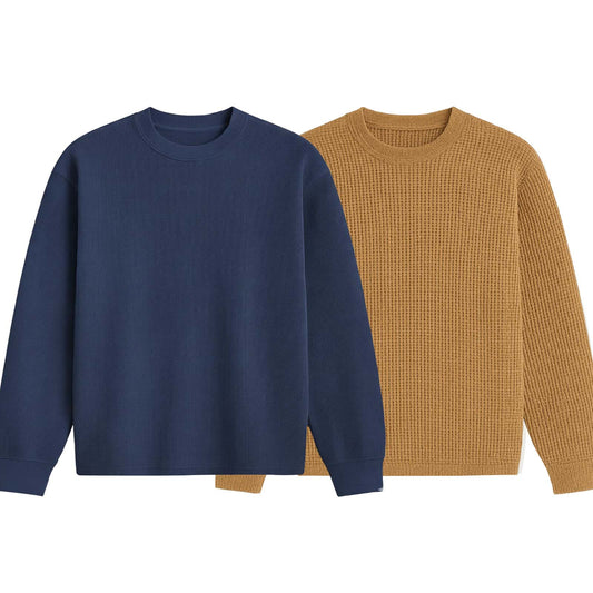Pack of 2 Oversized Waffle Knit Sweatshirts | Camel Brown & Navy Blue