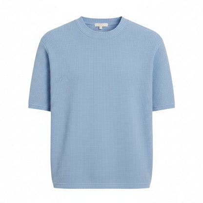 Oversized Waffle Knit Half Sleeve Tee – Sky Blue