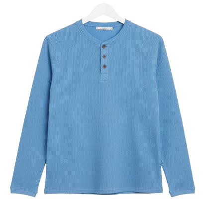 Oversized Waffle Knit Henley Long Sleeve T-Shirt | Sky Blue