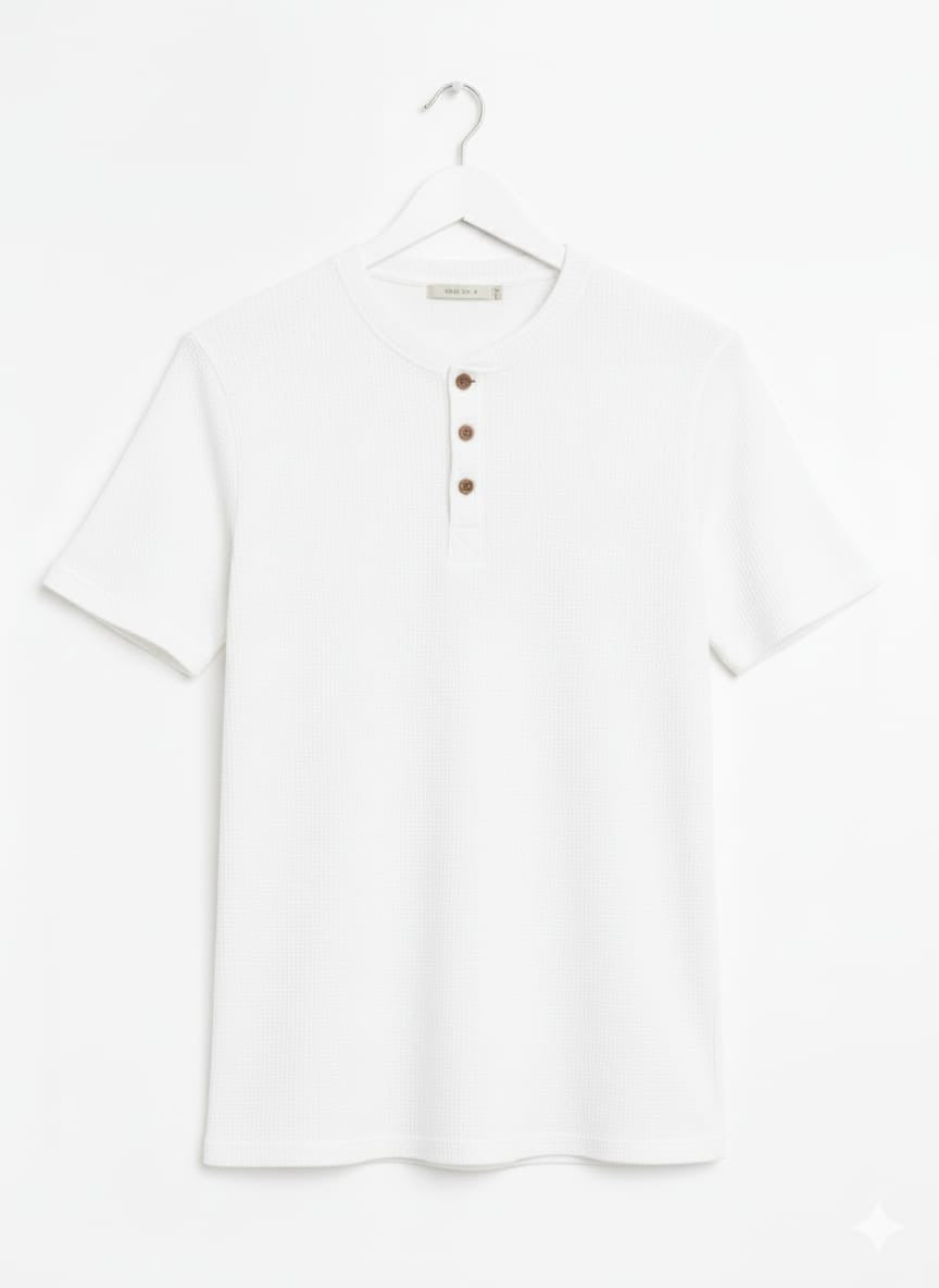 White Waffle Henley T-Shirt