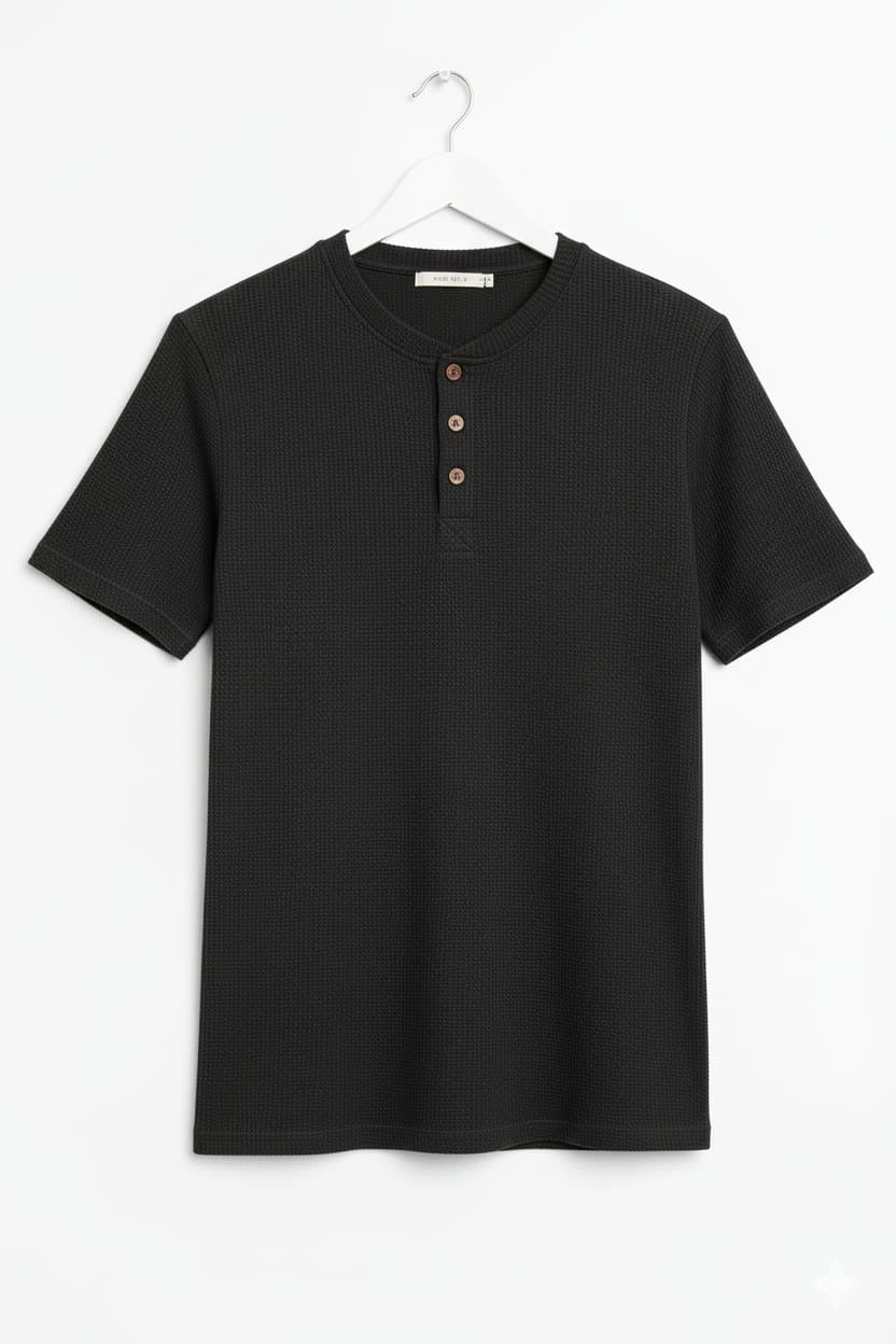 Black Waffle Henley T-Shirt