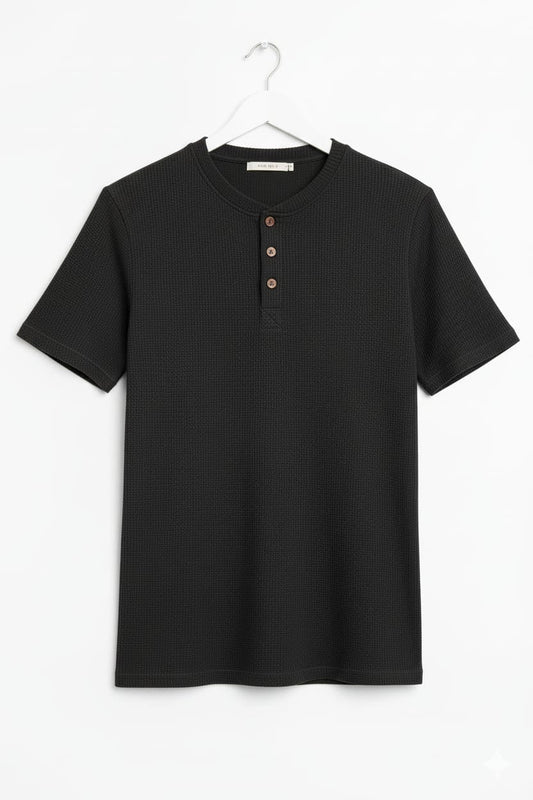 Black Waffle Henley T-Shirt