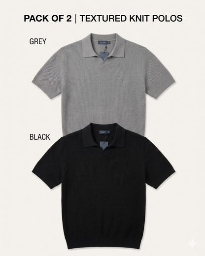 Pack of 2 Johnny Collar Polos – Black & Grey