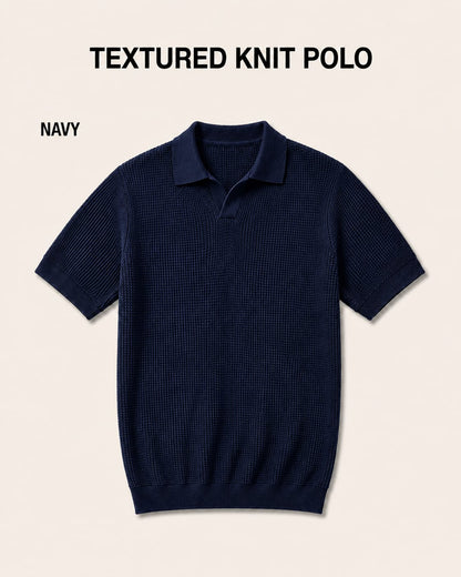 Waffle Johnny Collar T-Shirt – Navy