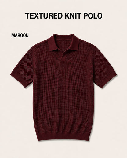 Waffle Johnny Collar T-Shirt – Maroon