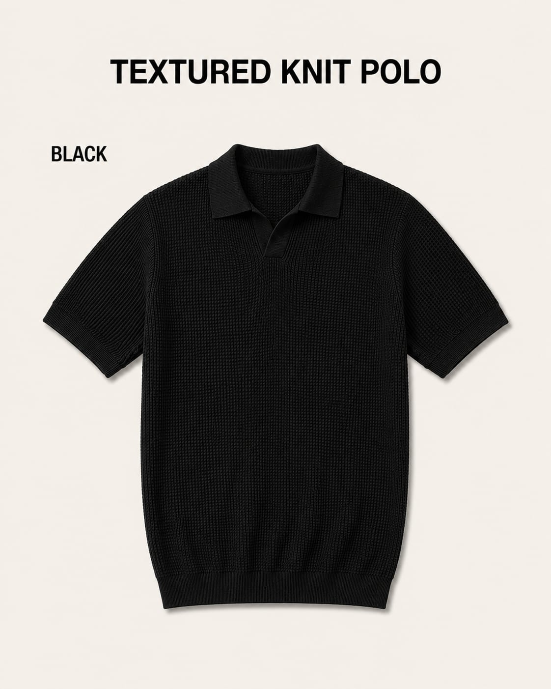 Waffle Johnny Collar T-Shirt – Black