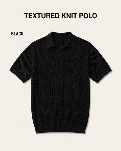 Waffle Johnny Collar T-Shirt – Black