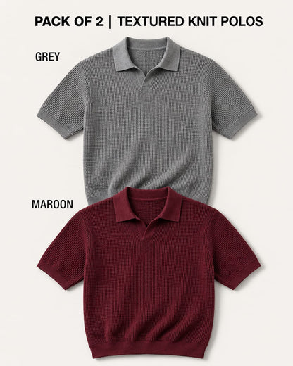 Pack of 2 Johnny Collar Polos – Grey & Maroon