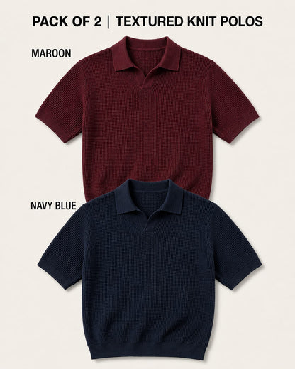 Pack of 2 Johnny Collar Polos – Maroon & Navy Blue