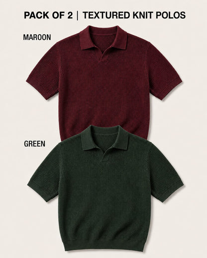 Pack of 2 Johnny Collar Polos – Maroon & Green