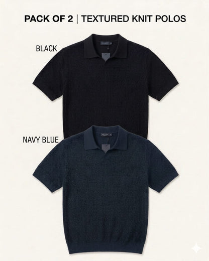 Pack of 2 Johnny Collar Polos – Black & Navy Blue